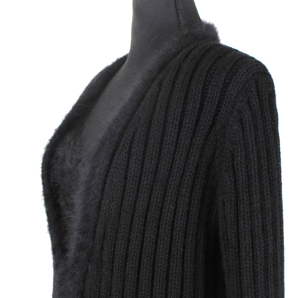 Chanel Angora Tank Cardigan Set CC Black Wool Ribbed Swater Knit 2 Pc Set Sz 40 - Picture 4 of 11